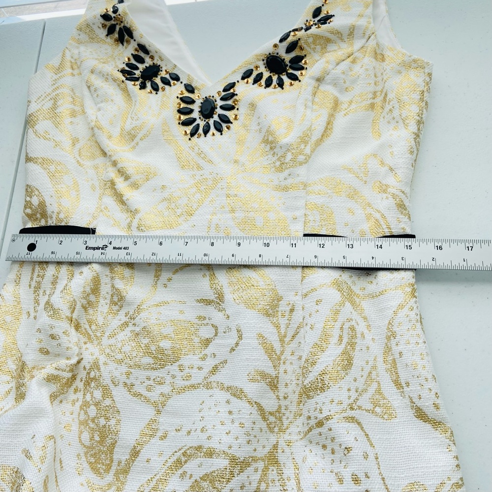 Lilly Pulitzer‎ Laidle Dress Women’s 10 Gold Metallic Shift Beaded V-Neck - Picture 13 of 15